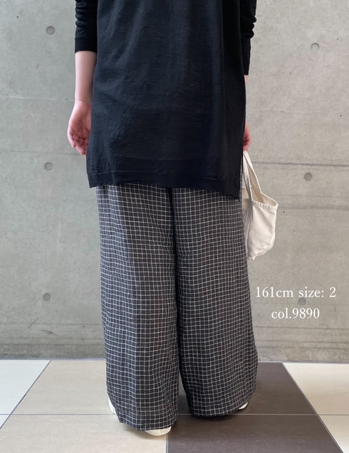 NMDS26285 80s POWER LOOM LINEN CHECK WIDE PANTS