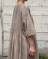 NMDS26504D 80s ORGANIC DOBIE CHECK OVERDYE CREW-NECK BUTTON SHIRT MAXI DRESS WITH PINTUCK
