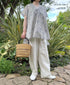 NSL26064 80s VOILE LEAF & FLOWER PRINT V-NECK FRENCH/SL TUNIC