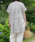 NSL26064 80s VOILE LEAF & FLOWER PRINT V-NECK FRENCH/SL TUNIC