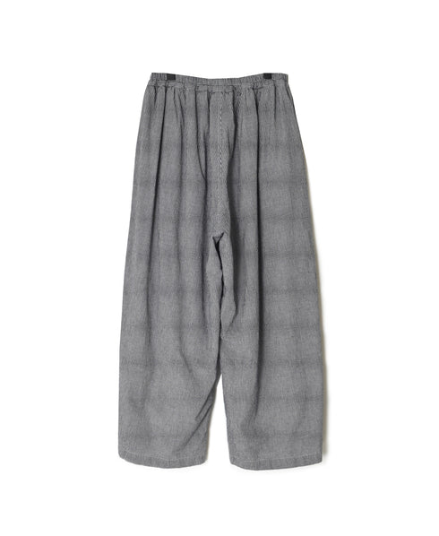 INAM2505C SEERSUCKER GINGHAM CHECK WASH GATHERED EASY PANTS WITH LINING