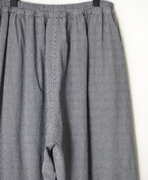 INAM2505C SEERSUCKER GINGHAM CHECK WASH GATHERED EASY PANTS WITH LINING