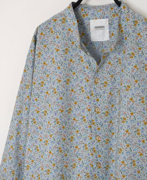 INAM2511FD COTTON FLOWER PRINT UTILITY BANDED COLLAR SHIRT