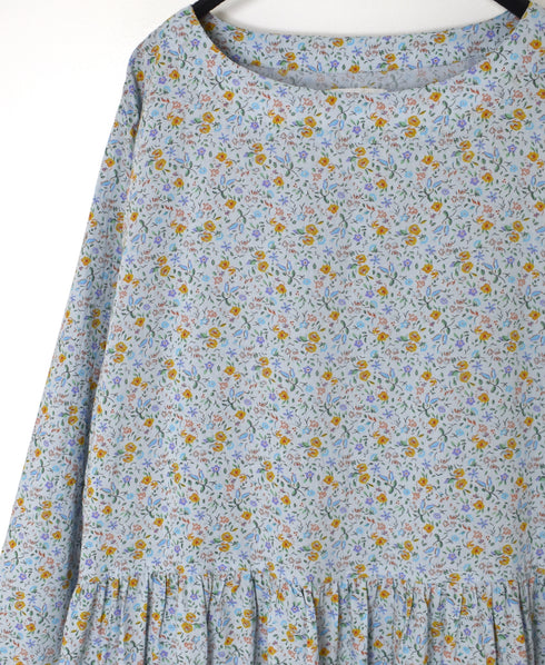 INAM2514FD COTTON FLOWER PRINT BOAT NECK L/SL ONE-PIECE