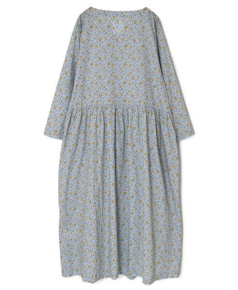 INAM2514FD COTTON FLOWER PRINT BOAT NECK L/SL ONE-PIECE
