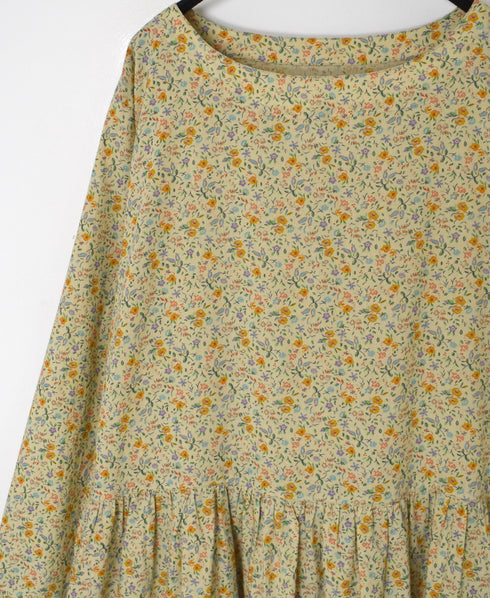 INAM2514FD COTTON FLOWER PRINT BOAT NECK L/SL ONE-PIECE