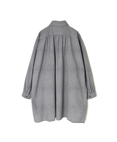 INAM2632C SEERSUCKER GINGHAM CHECK WASH WORK GATHERED SHIRT