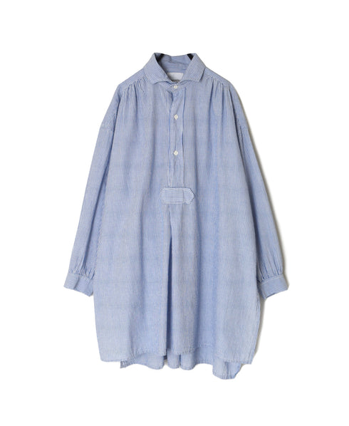 INAM2632S SEERSUCKER STRIPE WASH WORK GATHERED SHIRT
