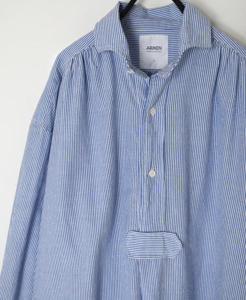 INAM2632S SEERSUCKER STRIPE WASH WORK GATHERED SHIRT