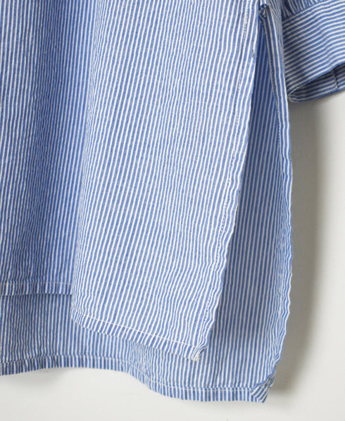 INAM2632S SEERSUCKER STRIPE WASH WORK GATHERED SHIRT