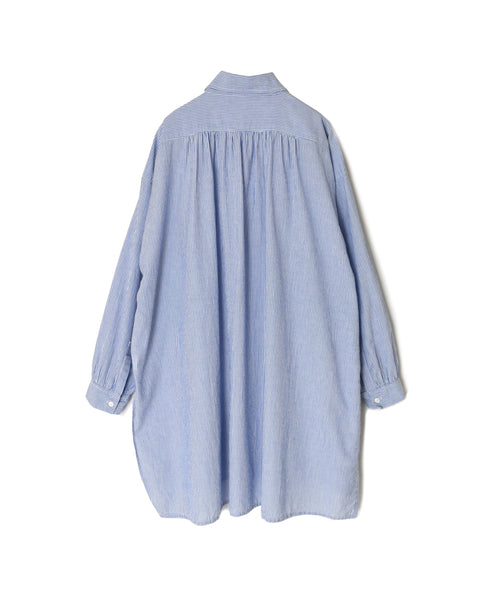 INAM2632S SEERSUCKER STRIPE WASH WORK GATHERED SHIRT
