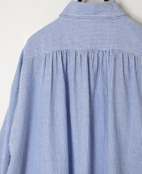 INAM2632S SEERSUCKER STRIPE WASH WORK GATHERED SHIRT