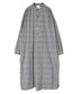 INAM2633C SEERSUCKER GINGHAM CHECK WASH WORK GATHERED BANDED COLLAR DRESS SHIRT