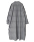 INAM2633C SEERSUCKER GINGHAM CHECK WASH WORK GATHERED BANDED COLLAR DRESS SHIRT