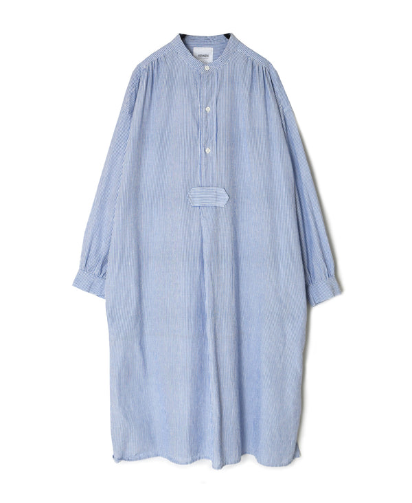 INAM2633S SEERSUCKER STRIPE WASH WORK GATHERED BANDED COLLAR DRESS SHIRTS