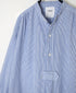 SEERSUCKER STRIPE WASH WORK GATHERED BANDED COLLAR DRESS SHIRTS
