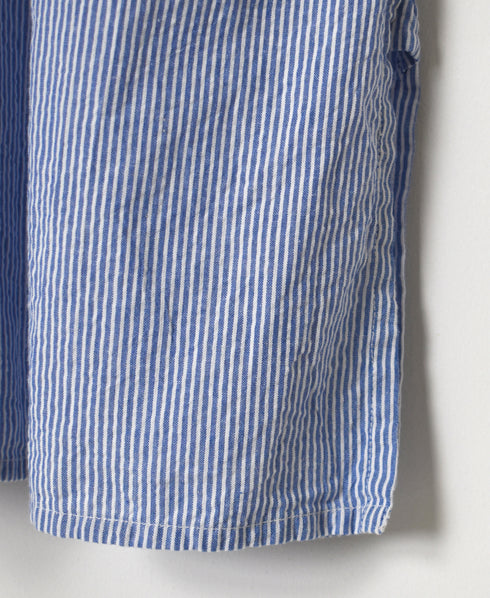 SEERSUCKER STRIPE WASH WORK GATHERED BANDED COLLAR DRESS SHIRTS