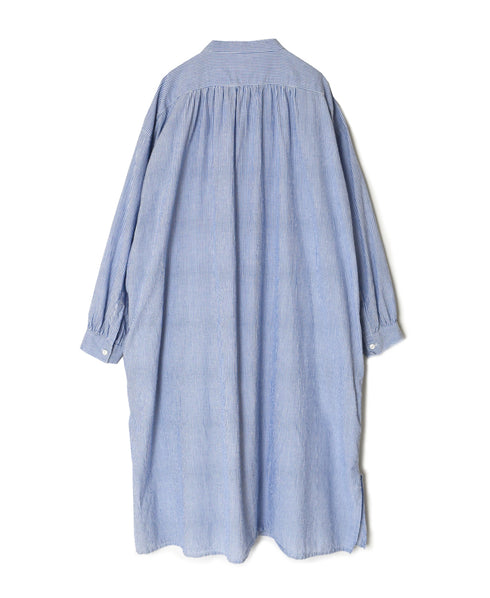 SEERSUCKER STRIPE WASH WORK GATHERED BANDED COLLAR DRESS SHIRTS