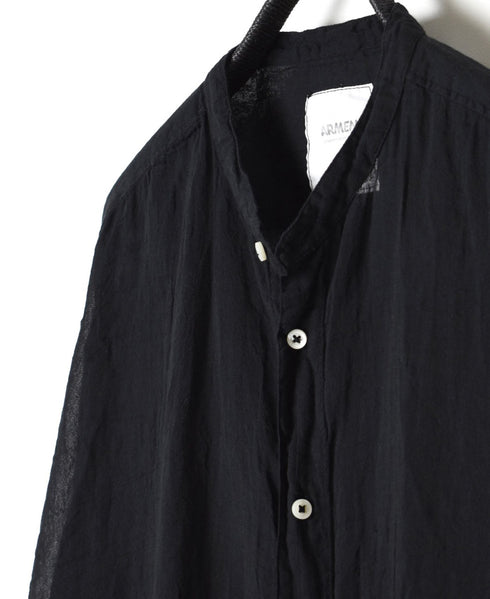 INAM2641GD 60s SINGLE GAUZE PLAIN OVERDYE UTILITY BANDED COLLAR SHIRT