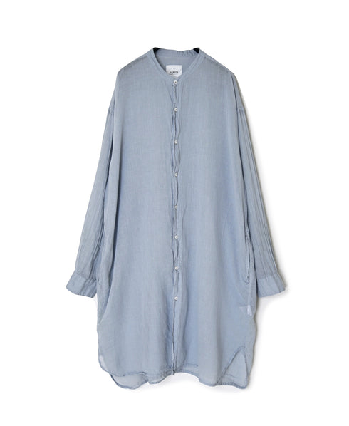 INAM2643GD 60s SINGLE GAUZE PLAIN OVERDYE UTILITY BANDED COLLAR LONG SHIRT