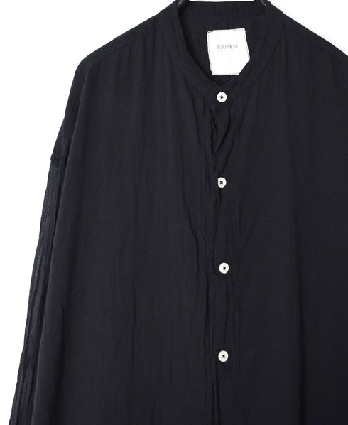 INAM2643GD 60s SINGLE GAUZE PLAIN OVERDYE UTILITY BANDED COLLAR LONG SHIRT