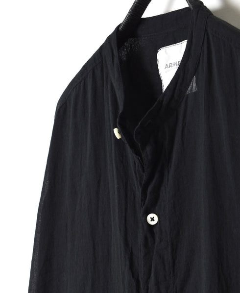 INAM2643GD 60s SINGLE GAUZE PLAIN OVERDYE UTILITY BANDED COLLAR LONG SHIRT