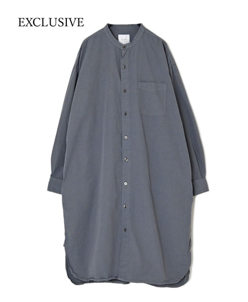 INAM2652PD 40s POPLIN OVERDYE UTILITY BANDED COLLAR LONG SHIRT
