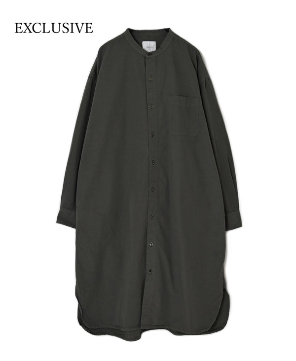 INAM2652PD 40s POPLIN OVERDYE UTILITY BANDED COLLAR LONG SHIRT