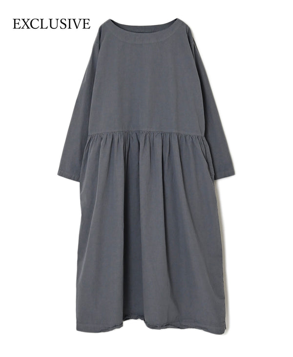 INAM2653PD 40s POPLIN OVERDYE BOAT NECK L/SL ONE-PIECE