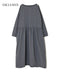 INAM2653PD 40s POPLIN OVERDYE BOAT NECK L/SL ONE-PIECE