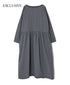 INAM2653PD 40s POPLIN OVERDYE BOAT NECK L/SL ONE-PIECE