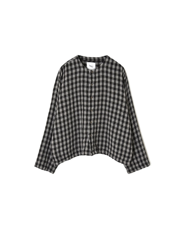 INAM2683DGD COTTON DOUBLE GAUZE CHECK OVERDYE CREW NECK CARDIGAN