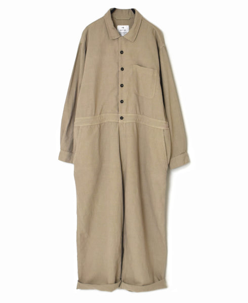 INHT2511CLD COTTON LINEN PLAIN OVERDYE ONE-UP COLLAR OVERALLS