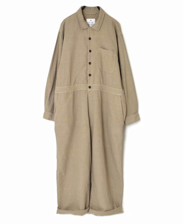 INHT2511CLD COTTON LINEN PLAIN OVERDYE ONE-UP COLLAR OVERALLS