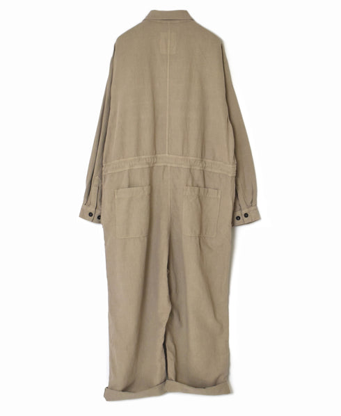 INHT2511CLD COTTON LINEN PLAIN OVERDYE ONE-UP COLLAR OVERALLS