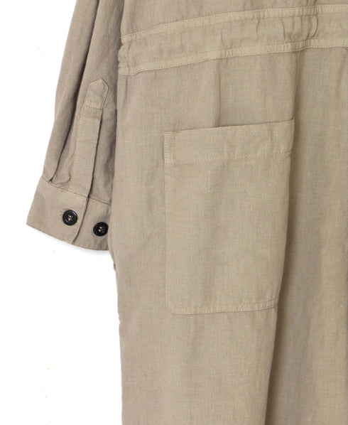 INHT2511CLD COTTON LINEN PLAIN OVERDYE ONE-UP COLLAR OVERALLS