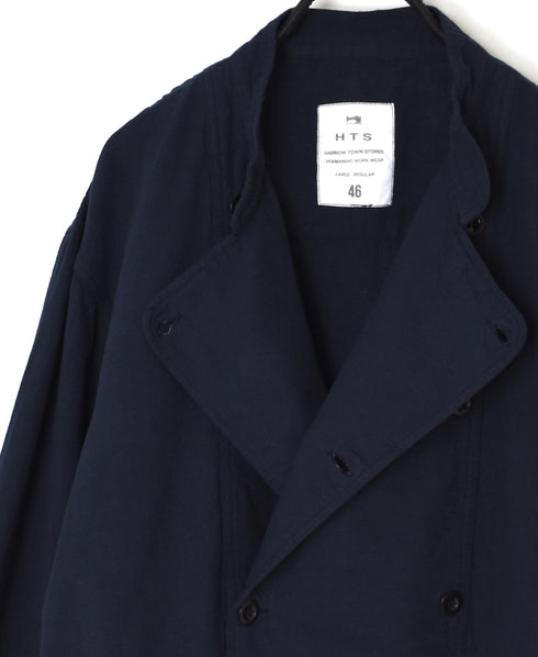 INHT2611CLD COTTON LINEN PLAIN OVERDYE STAND COLLAR DOUBLE BREAST JACKET