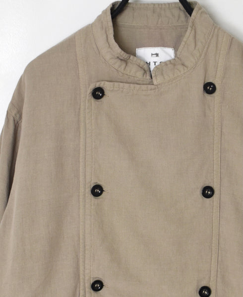 INHT2611CLD COTTON LINEN PLAIN OVERDYE STAND COLLAR DOUBLE BREAST JACKET