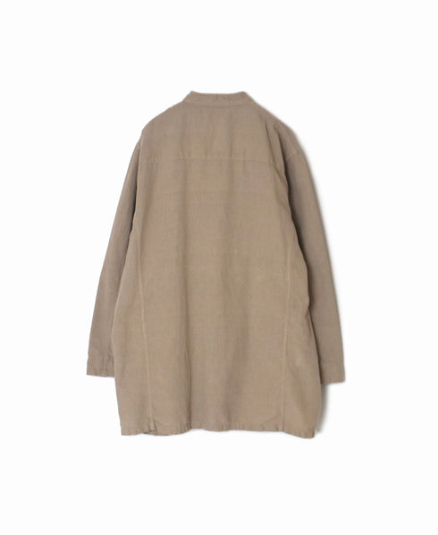 INHT2611CLD COTTON LINEN PLAIN OVERDYE STAND COLLAR DOUBLE BREAST JACKET