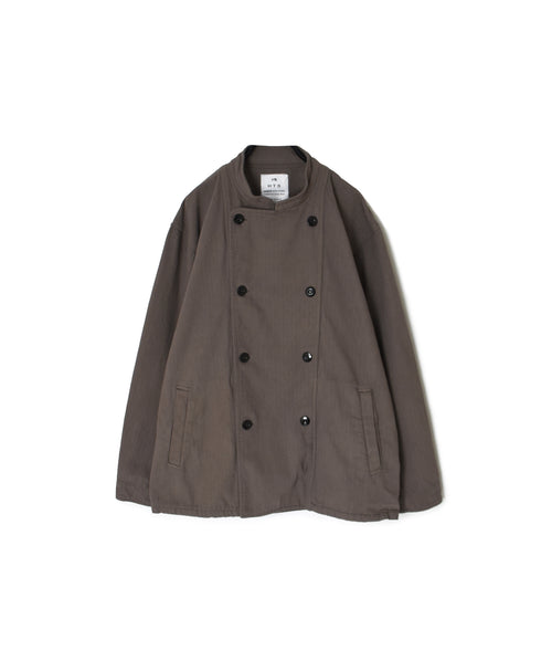 INHT2652D COTTON HERRINGBONE PLAIN OVERDYE STAND COLLAR DOUBLE BREAST JACKET