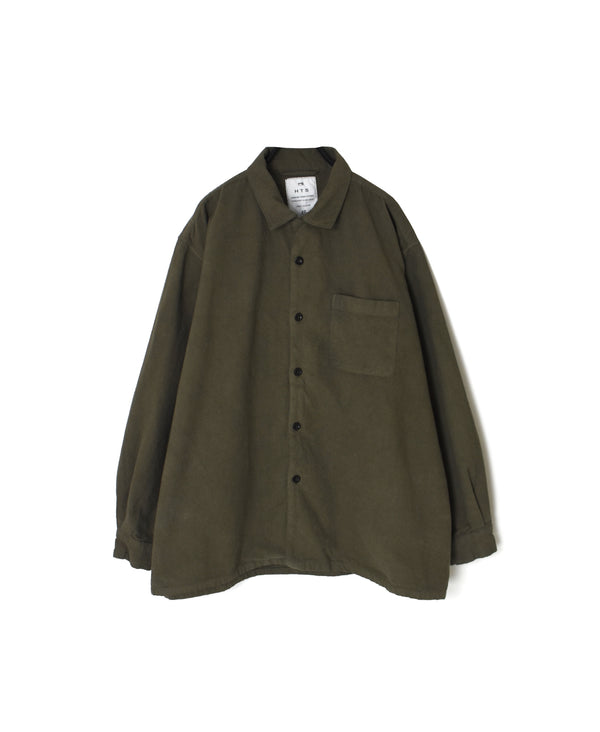 INHT2671D COTTON FLANNEL PLAIN OVERDYE ONE-UP COLLAR SHIRT