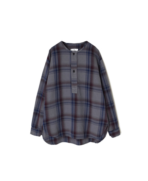 INHT2682CD COTTON CHECK OVERDYE HENLEY NECK SHIRT