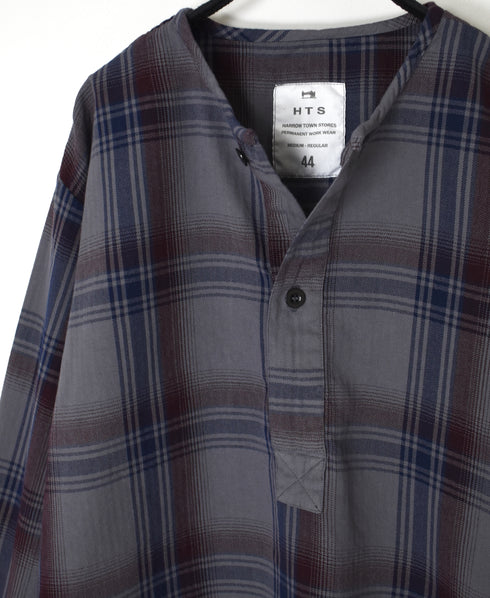 INHT2682CD COTTON CHECK OVERDYE HENLEY NECK SHIRT