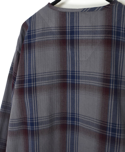 INHT2682CD COTTON CHECK OVERDYE HENLEY NECK SHIRT