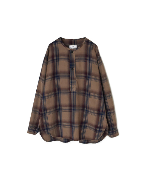 INHT2682CD COTTON CHECK OVERDYE HENLEY NECK SHIRT