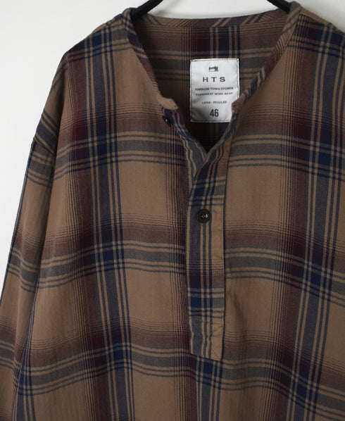 INHT2682CD COTTON CHECK OVERDYE HENLEY NECK SHIRT