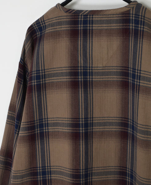 INHT2682CD COTTON CHECK OVERDYE HENLEY NECK SHIRT
