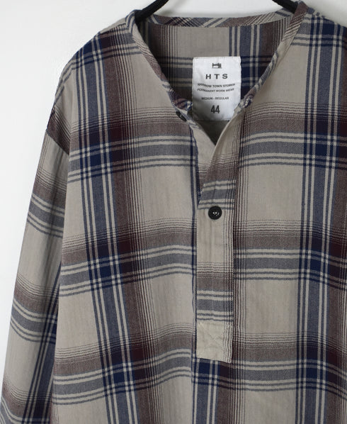 INHT2682CD COTTON CHECK OVERDYE HENLEY NECK SHIRT