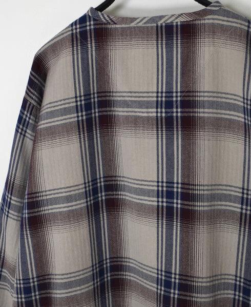 INHT2682CD COTTON CHECK OVERDYE HENLEY NECK SHIRT