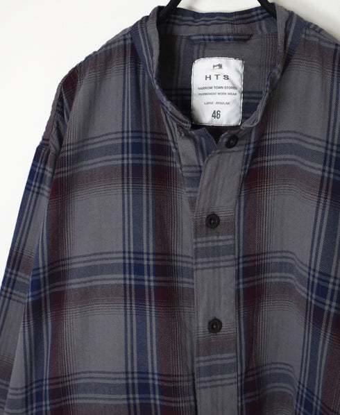 INHT2683CD COTTON CHECK OVERDYE STAND COLLAR SHIRT